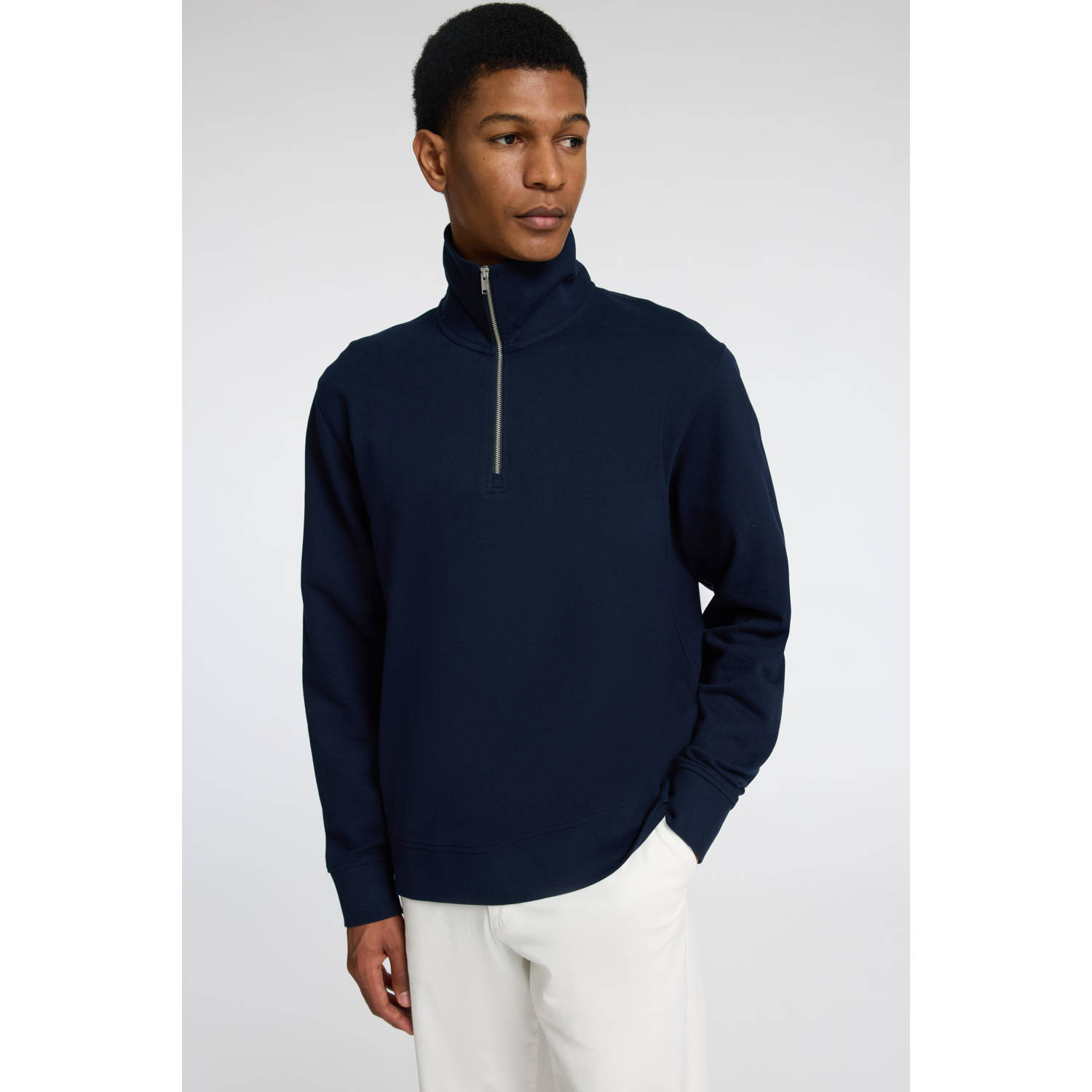 SELECTED HOMME halve rits sweater SLHBRANDON donkerblauw