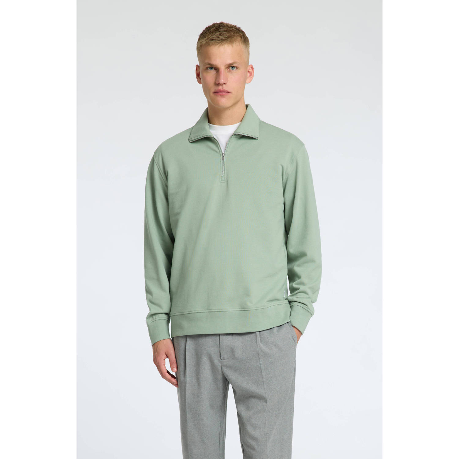 SELECTED HOMME halve rits sweater SLHBRANDON mintgroen