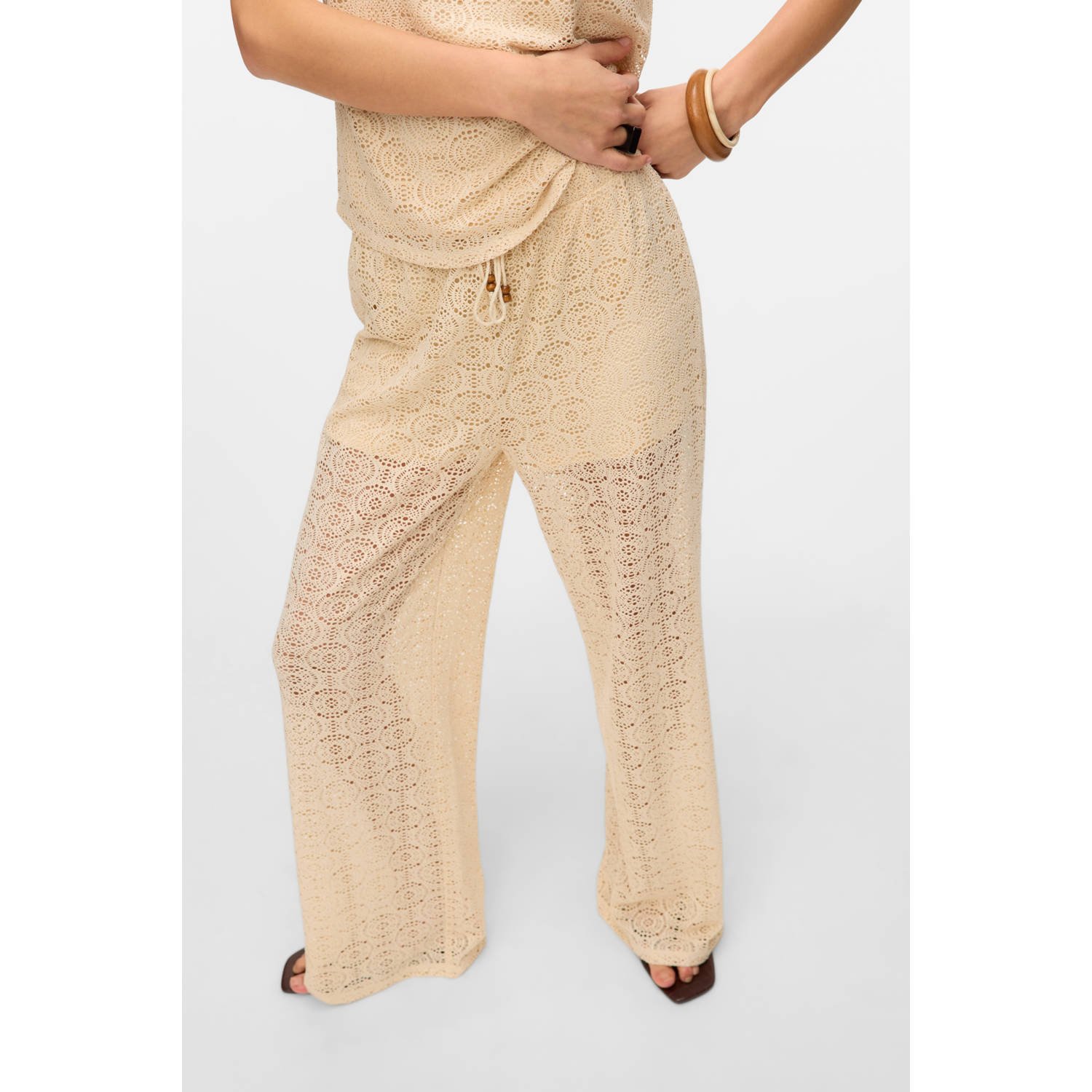 VERO MODA regular waist casual broek crème