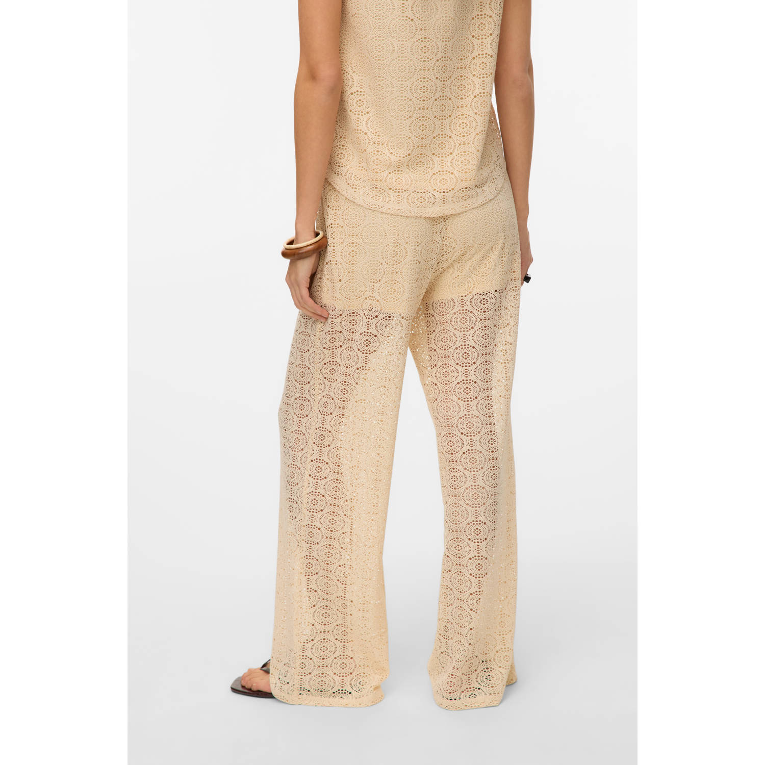 VERO MODA regular waist casual broek crème