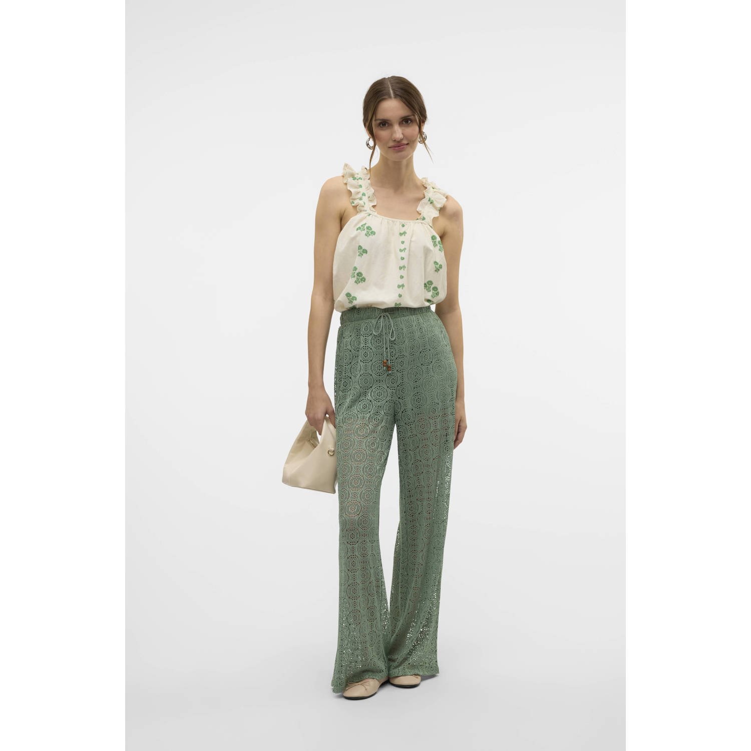 VERO MODA regular waist casual broek olijfgroen
