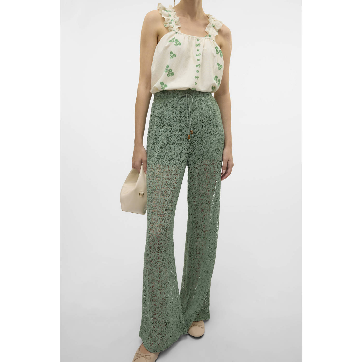 VERO MODA regular waist casual broek olijfgroen
