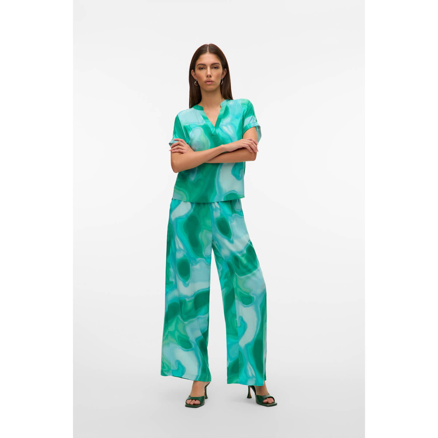 VERO MODA wide leg regular waist casual broek groen
