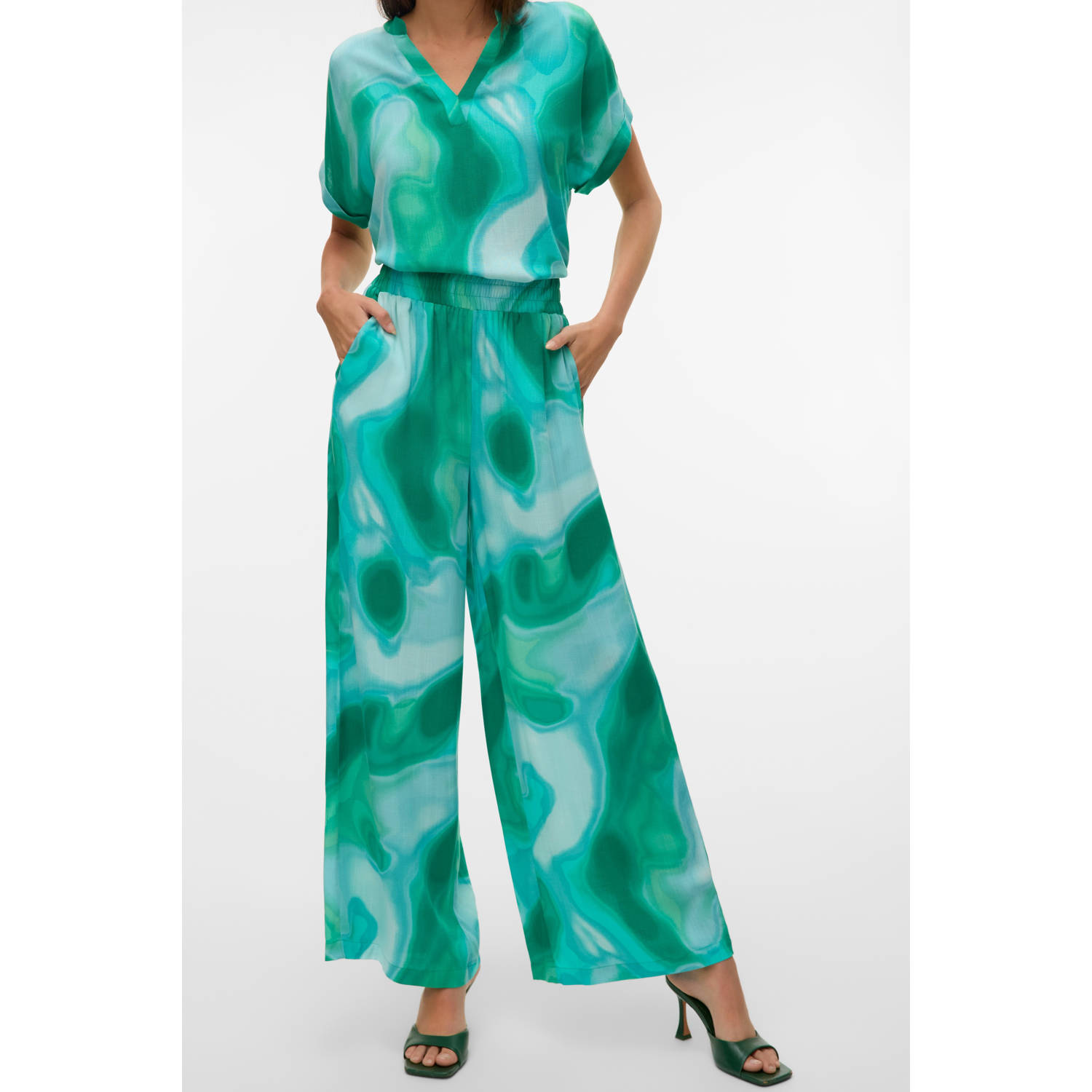 VERO MODA wide leg regular waist casual broek groen