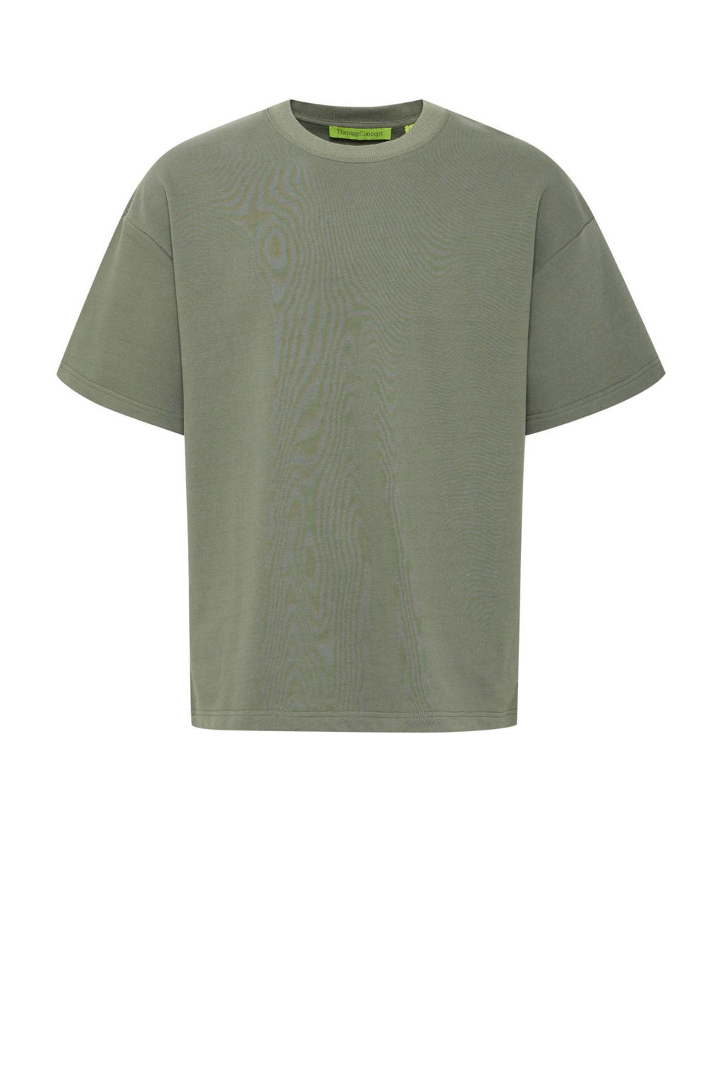 Olijfgroene heren TheJoggConcept sportshirt van katoen met korte mouwen en ronde hals