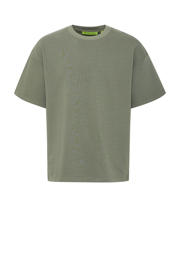 thumbnail: Olijfgroene heren TheJoggConcept sportshirt van katoen met korte mouwen en ronde hals