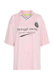 thumbnail: Lichtroze dames TheJoggConcept sportshirt van polyester met printopdruk, korte mouwen en opstaande kraag