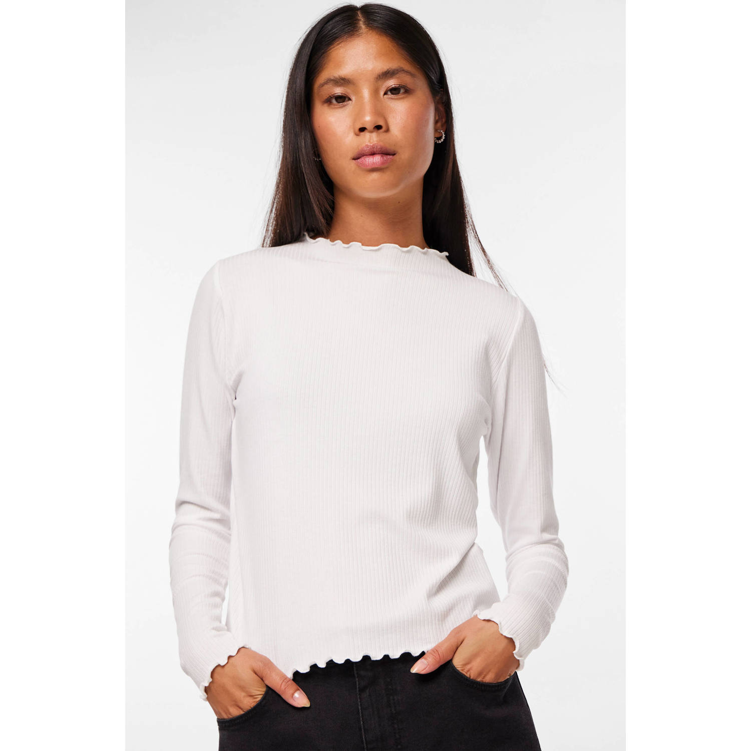 Pieces Regular fit shirt met lange mouwen en zoom met ruches model 'NICCA'