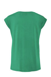 thumbnail: Donkergroene dames PIECES T-shirt van modal met effen, korte mouwen en V-hals