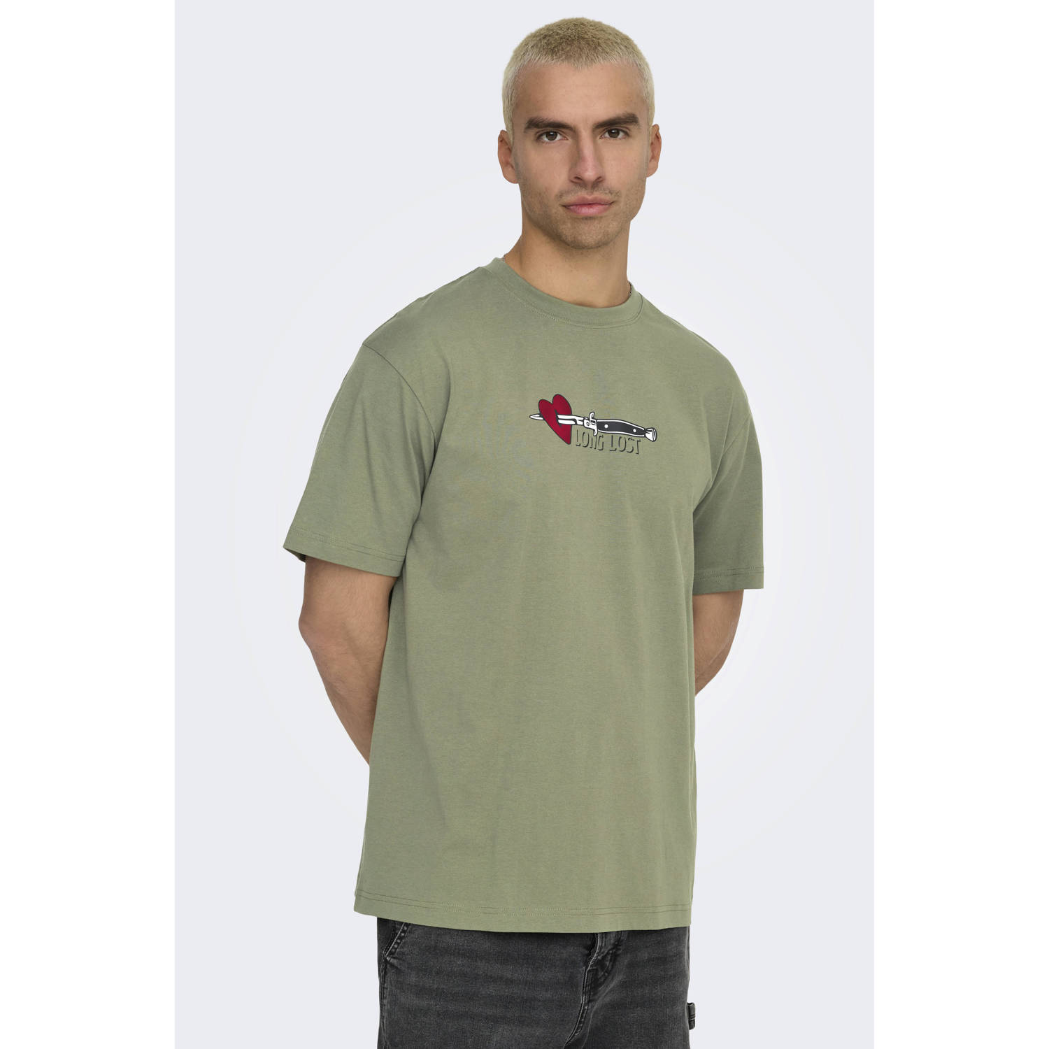 Only & Sons Casual Katoenen T-shirt voor Mannen Green Heren