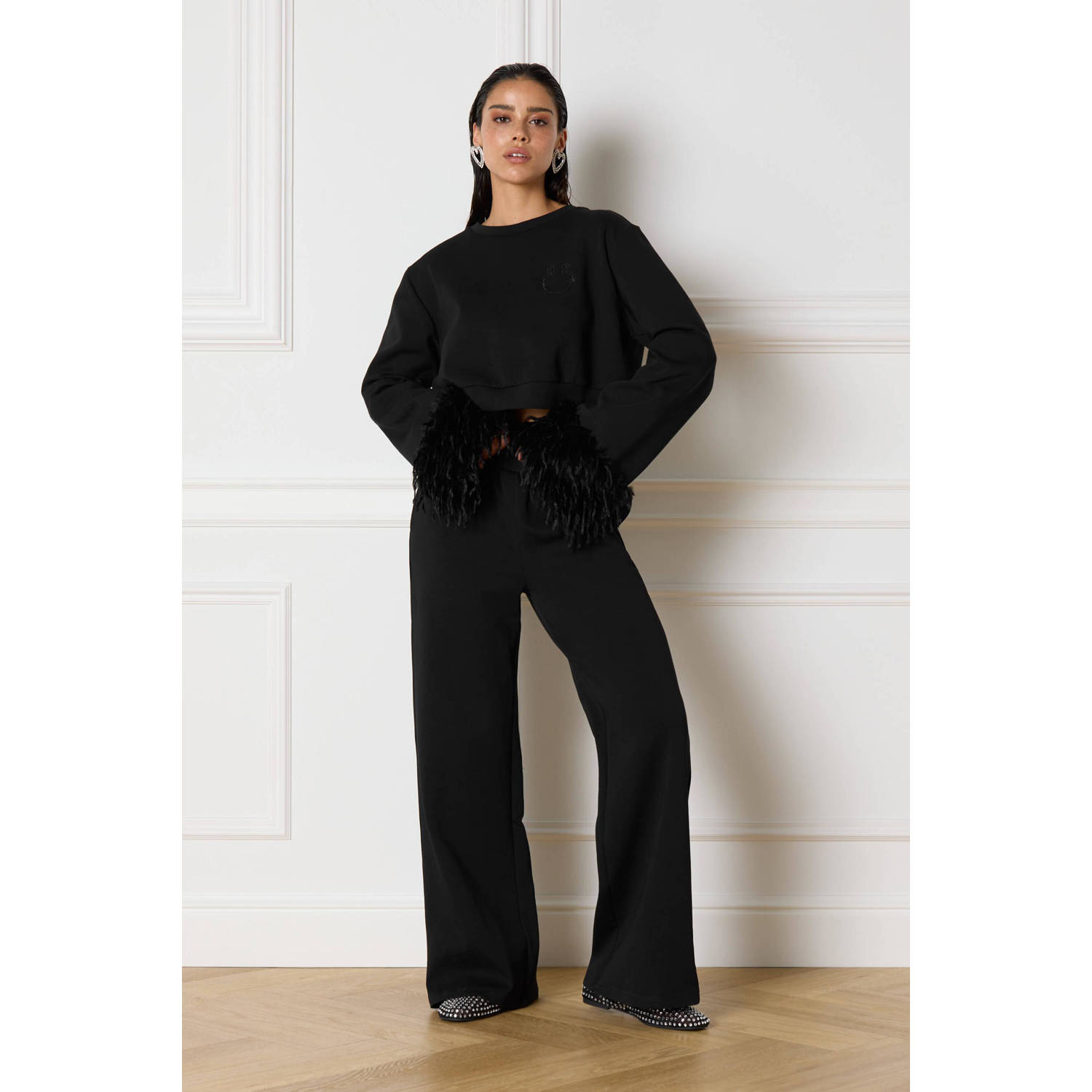 Refined Department wide leg broek zwart