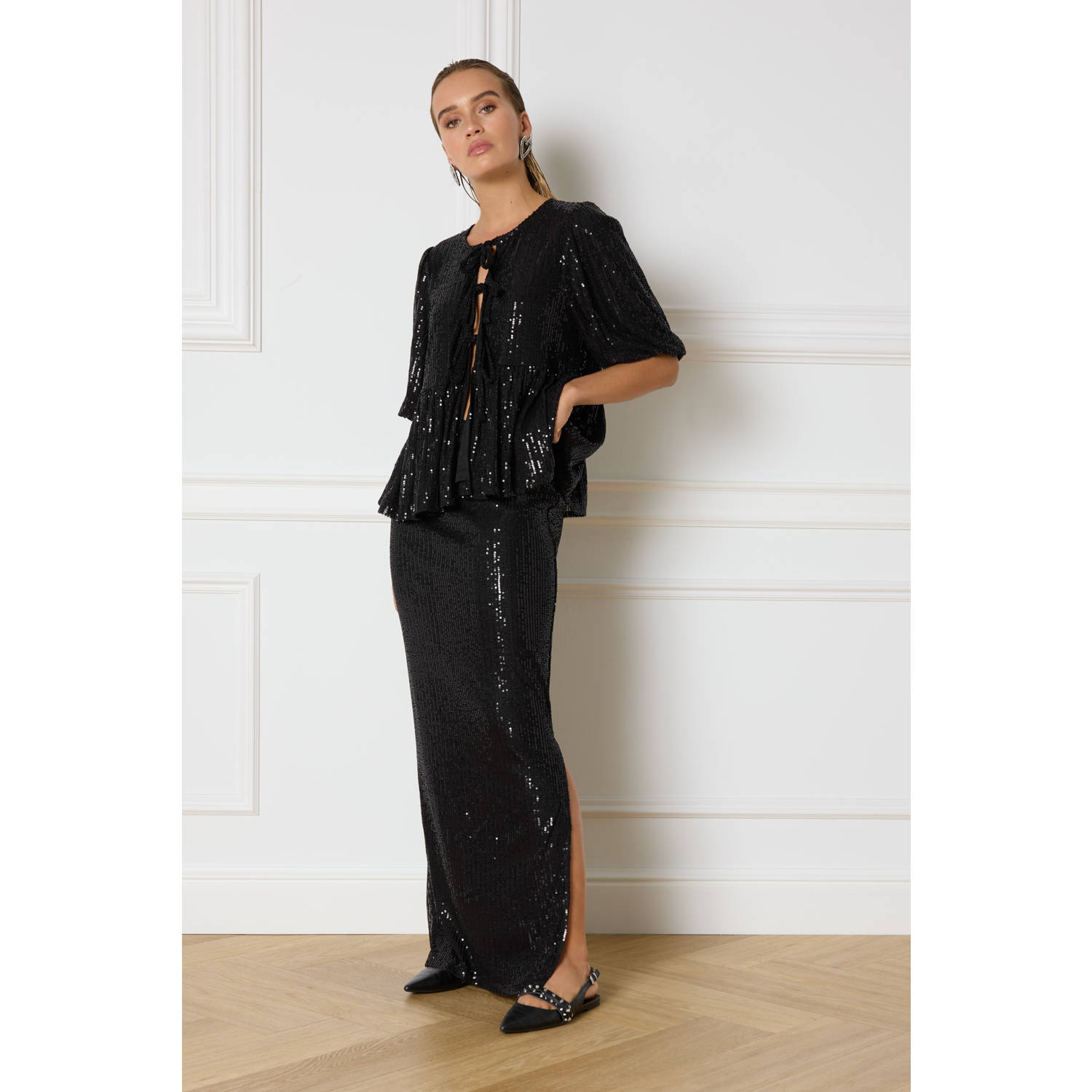 Refined Department glitter top zwart