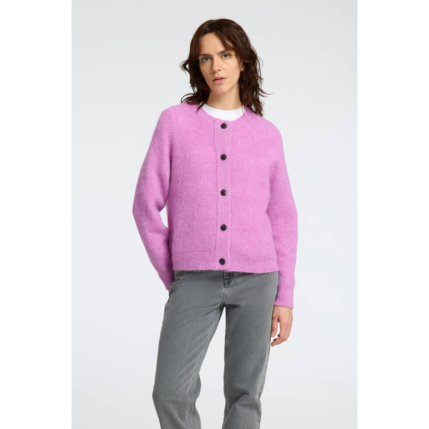 SELECTED FEMME wollen asymmetrische top vest rosé gebreid