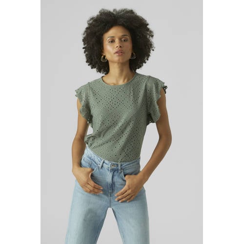 VERO MODA top grijsgroen broderie afbeelding