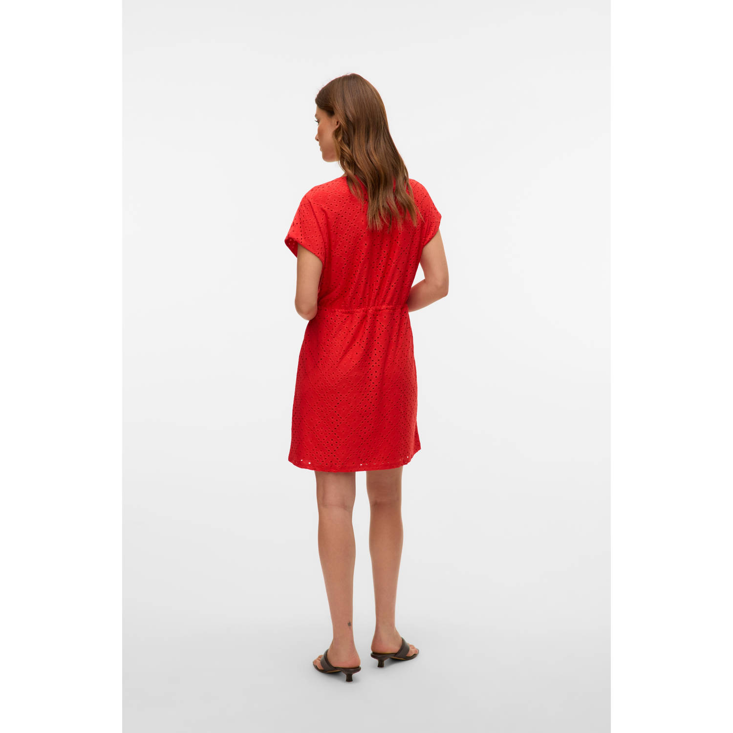 VERO MODA mini jurk broderie rood