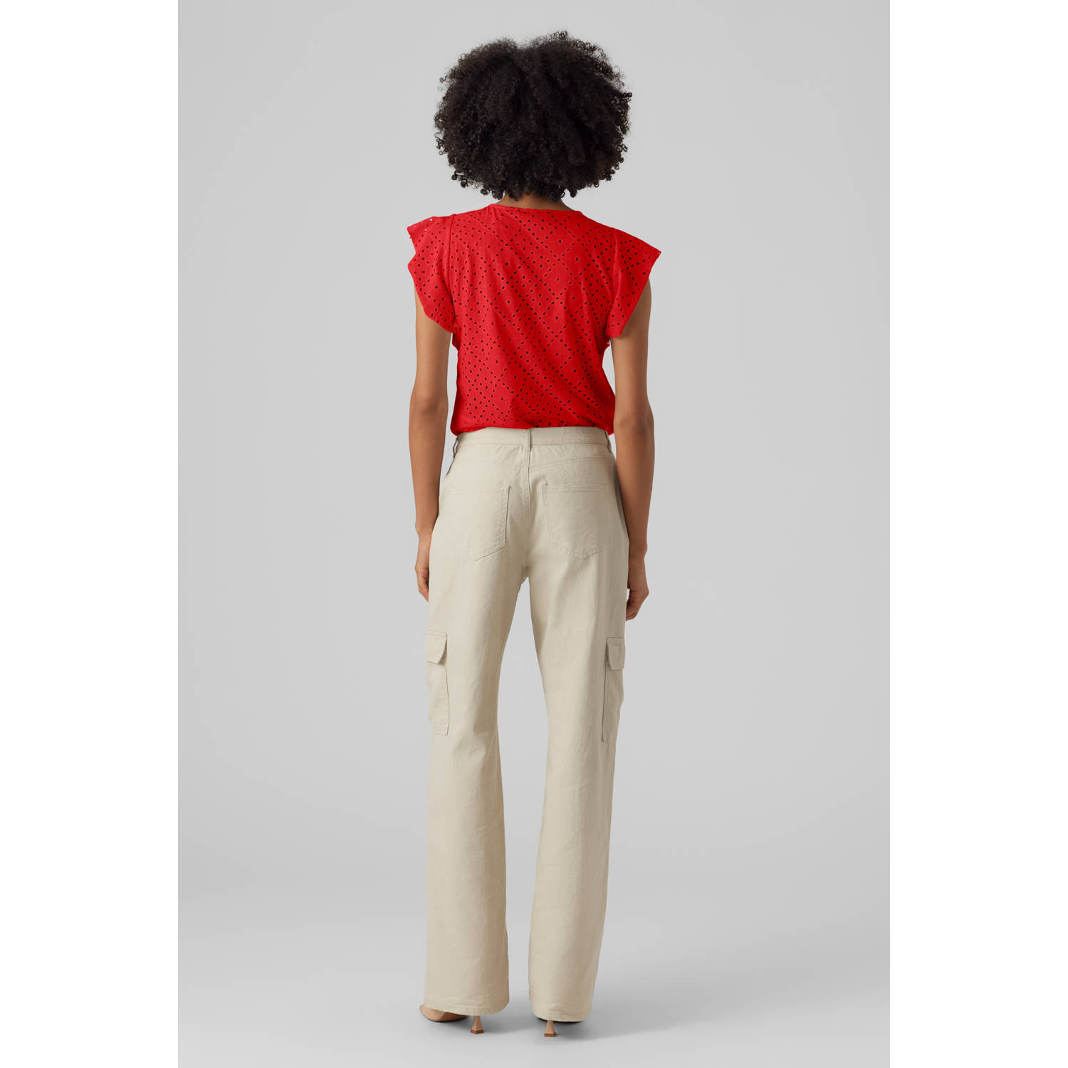 VERO MODA top donkerrood broderie