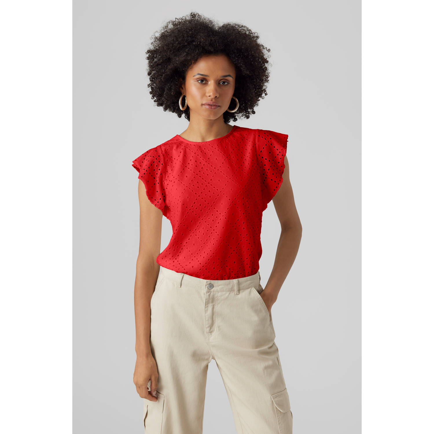 Vero Moda Regular fit T-shirt met ajourpatroon model 'TASSA'
