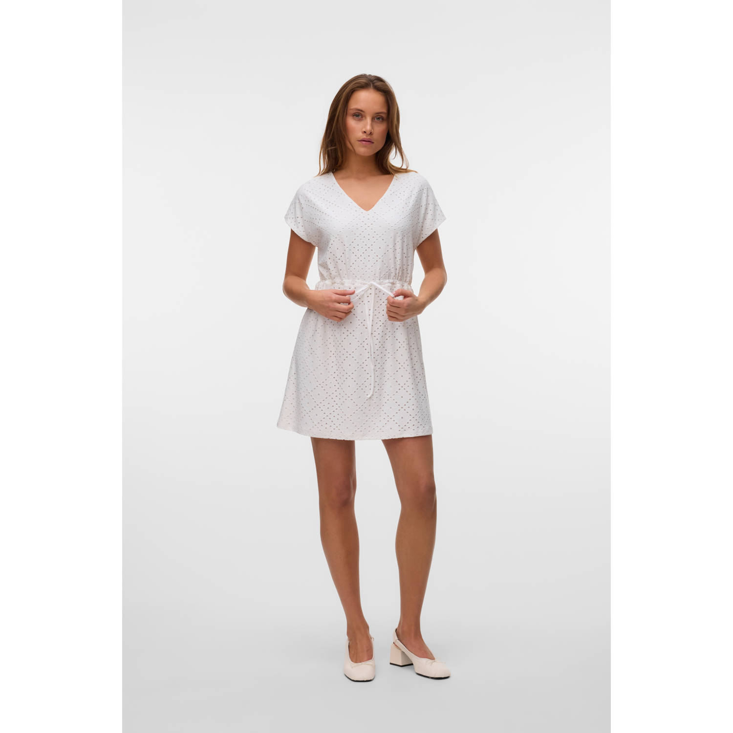 VERO MODA mini jurk broderie ecru
