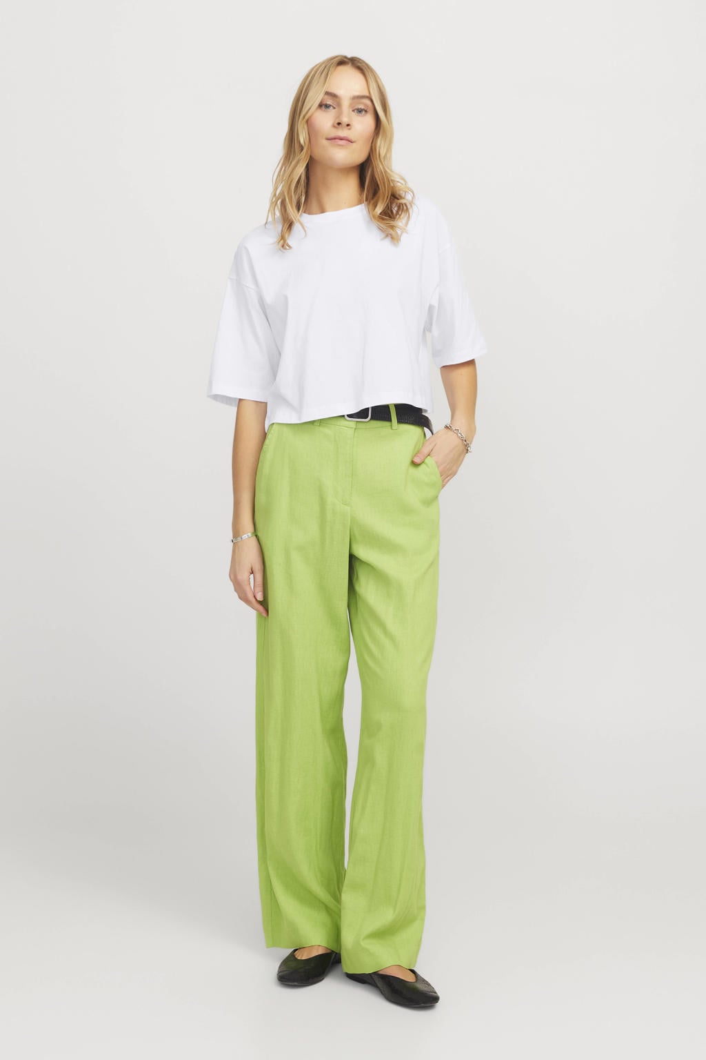Witte dames JJXX T-shirt van katoen met effen, korte mouwen en ronde hals