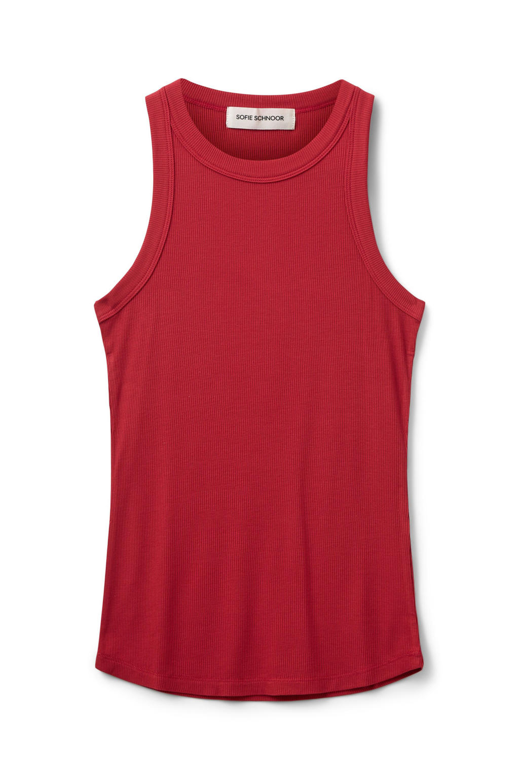 Rode dames Sofie Schnoor mouwloze top van viscose met effen, ronde hals en rib gebreide details