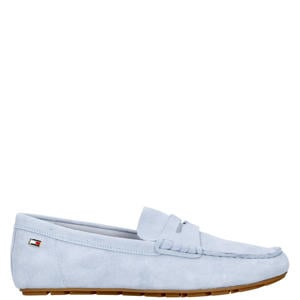 suède mocassins lichtblauw