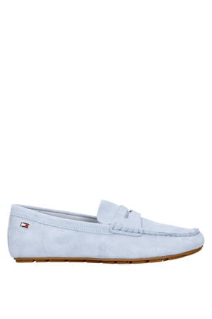 suède mocassins lichtblauw