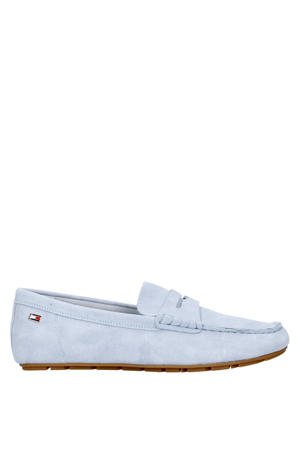 suède mocassins lichtblauw
