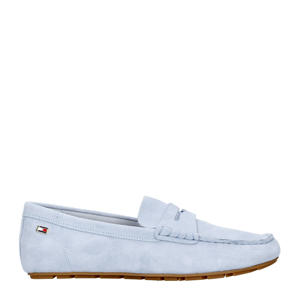 suède mocassins lichtblauw