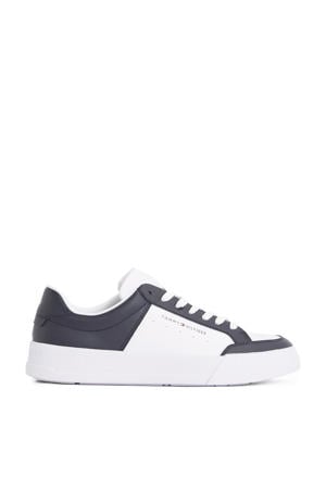 leren sneakers wit/donkerblauw