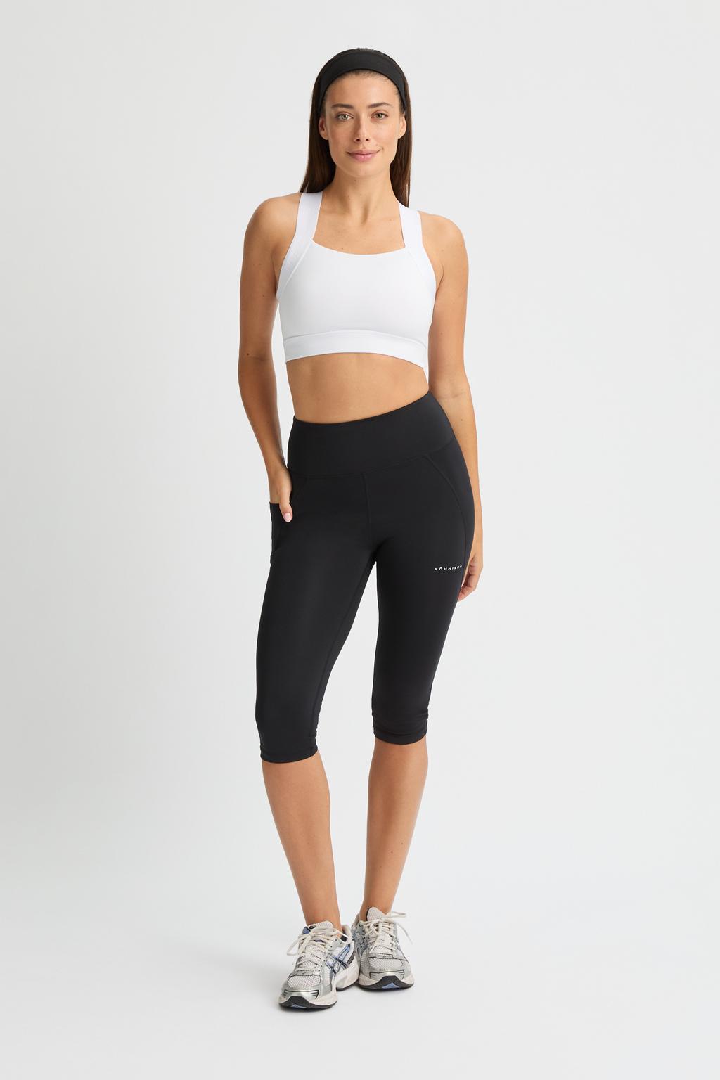 Zwarte dames Rohnisch sportcapri van polyester met slim fit, regular waist en effen