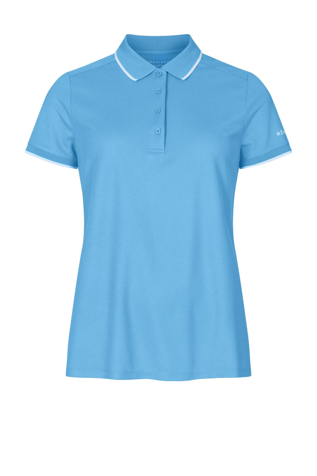 Blauwe dames Rohnisch sportpolo Miriam van polyester met effen, korte mouwen, klassieke kraag en knoopsluiting