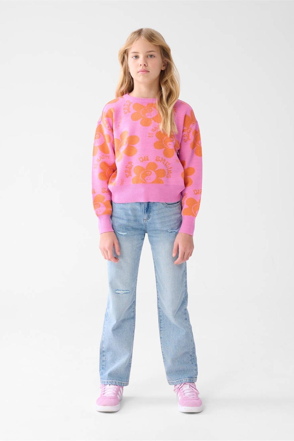 Light blue denim meisjes Shoeby straight regular waist regular fit jeans van denim met effen