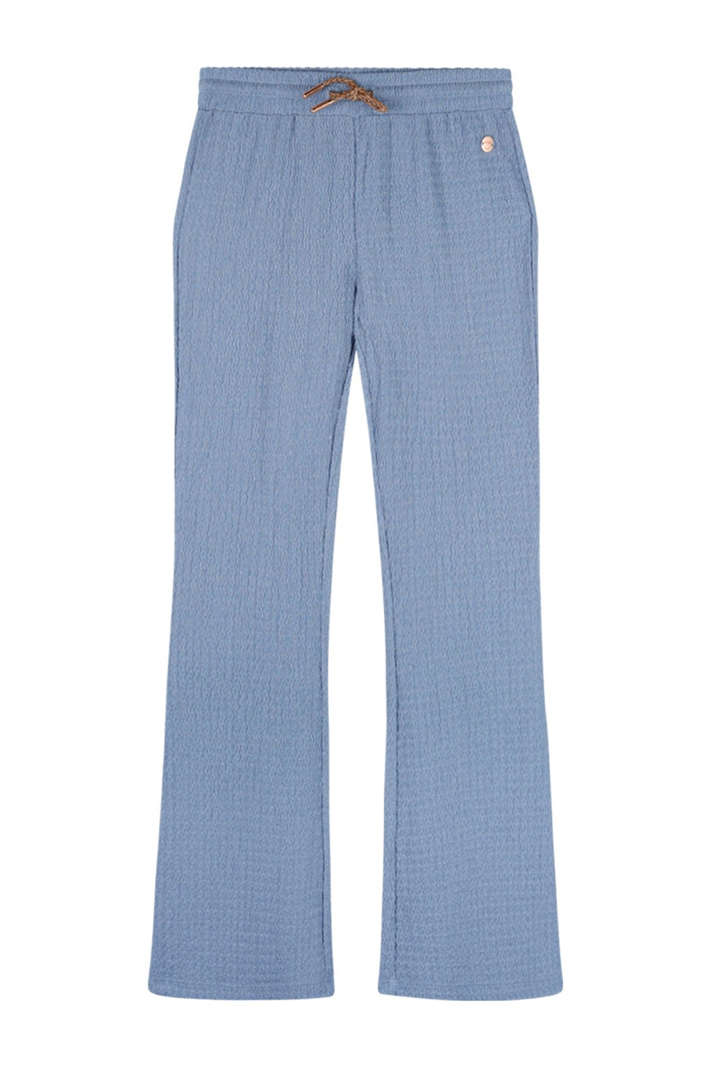 Blauwe meisjes NONO bootcut casual broek van polyester met regular waist, elastische tailleband met koord en effen