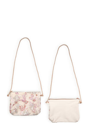 crossbody tas met pailletten ivoor/roze
