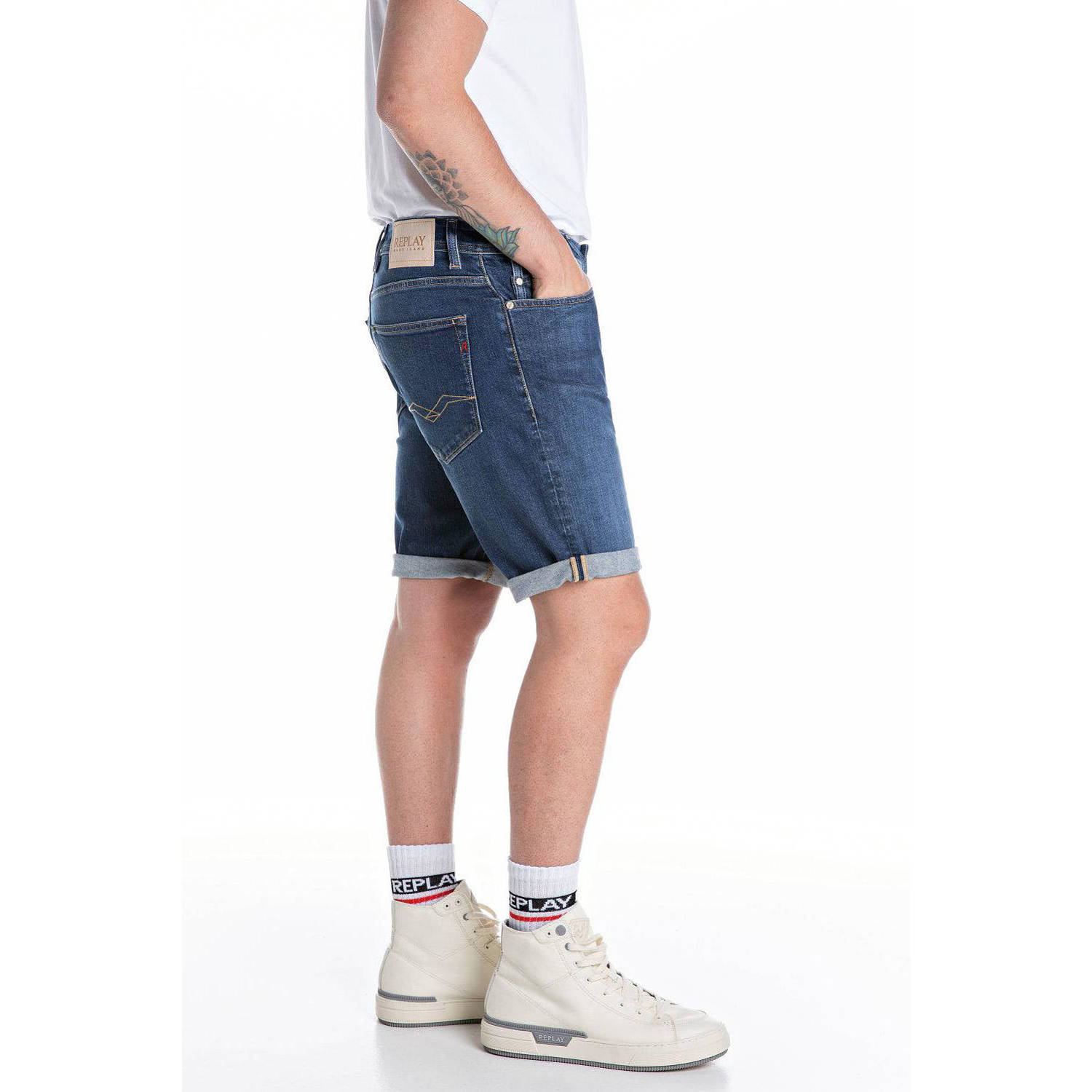 REPLAY tapered denim short dark blue