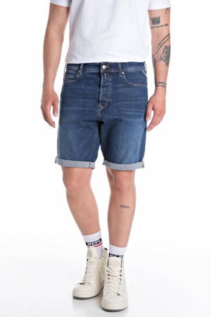tapered denim short dark blue