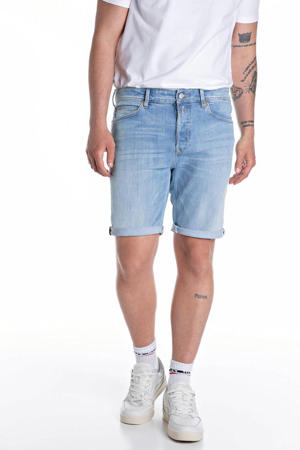 tapered denim short light blue