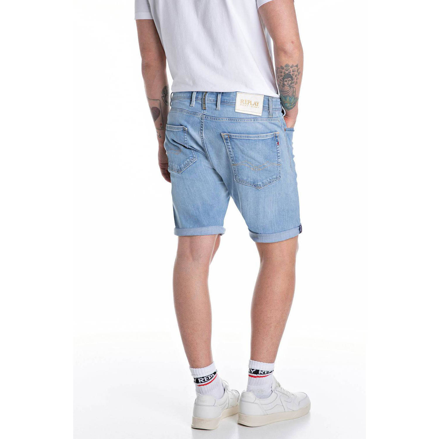 REPLAY tapered denim short light blue