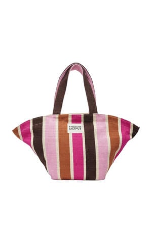 gestreepte shopper River Bag roze/bruin