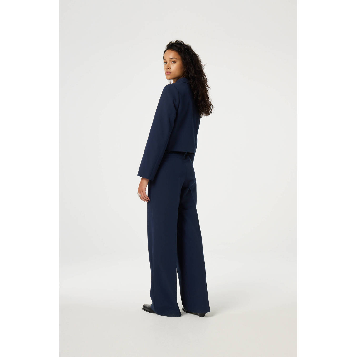 Fabienne Chapot wide leg regular waist pantalon donkerblauw