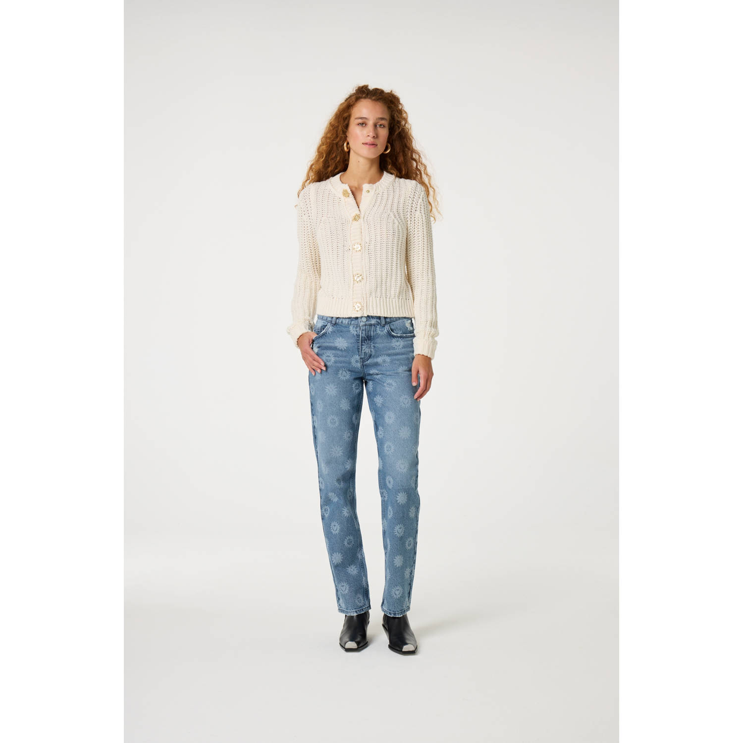Fabienne Chapot vest antiek cremewit grof gebreid