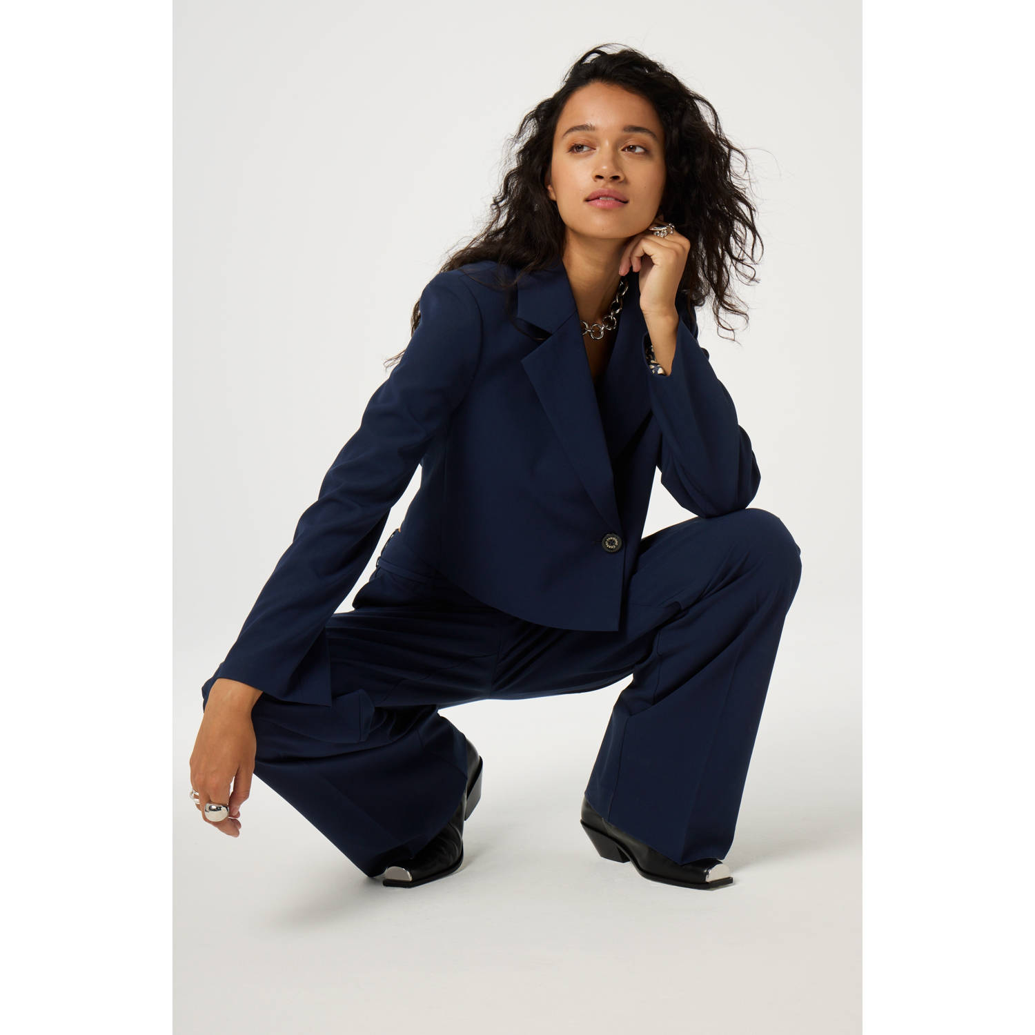 Fabienne Chapot cropped blazer donkerblauw