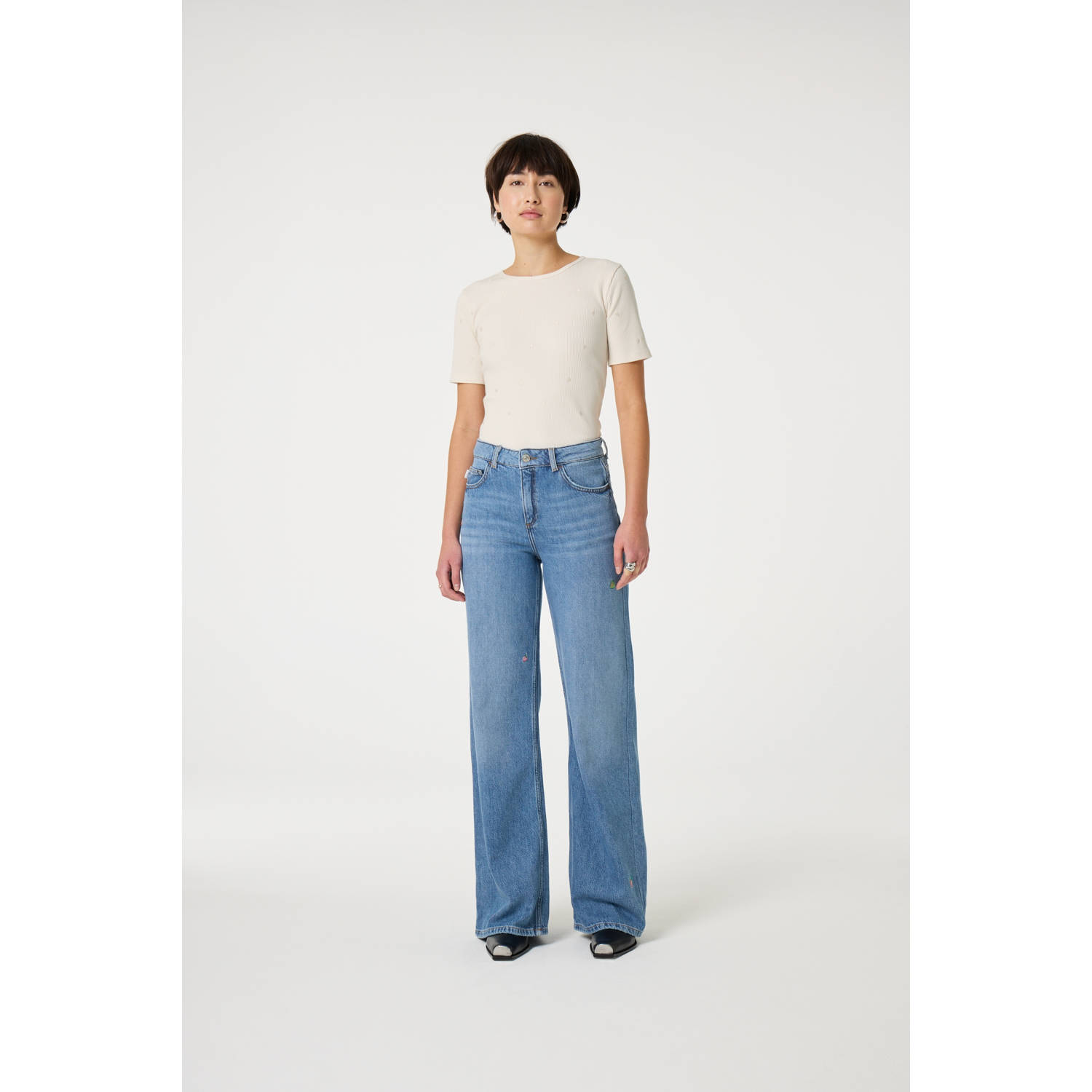 Fabienne Chapot high waist wide leg jeans medium blue denim