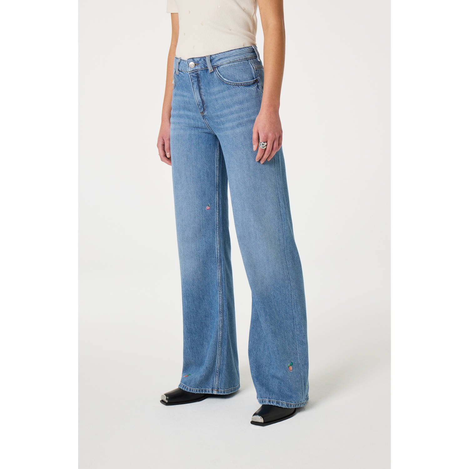 Fabienne Chapot high waist wide leg jeans medium blue denim