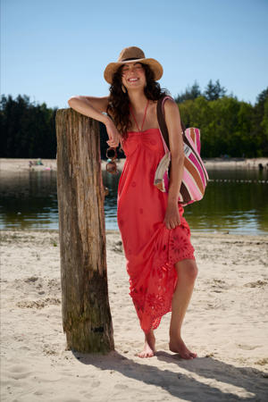 maxi jurk broderie roze