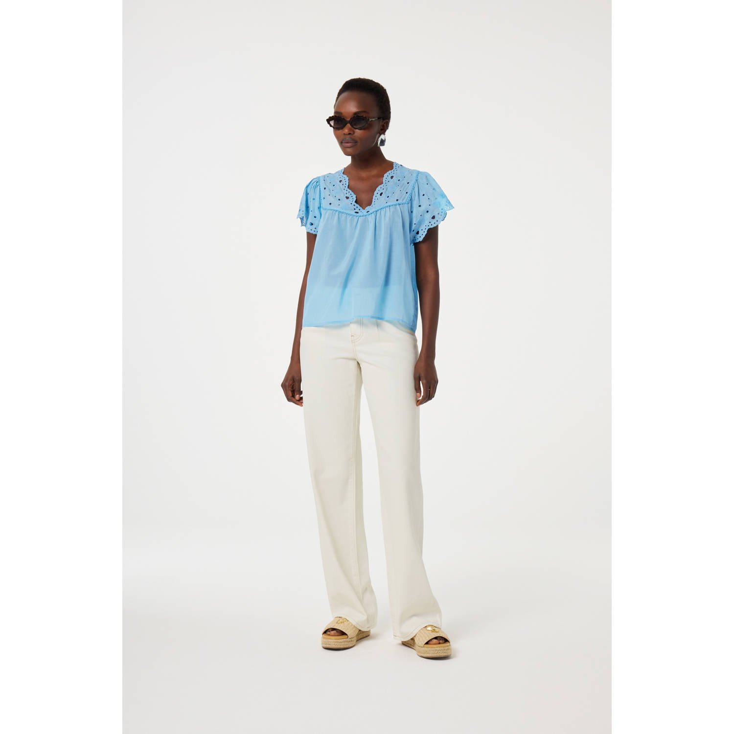 Fabienne Chapot blousetop blauw broderie