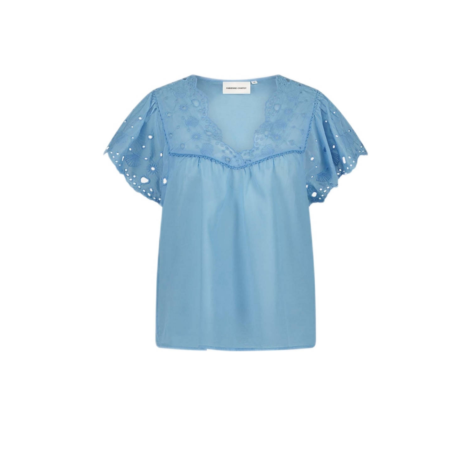 Fabienne Chapot blousetop blauw broderie