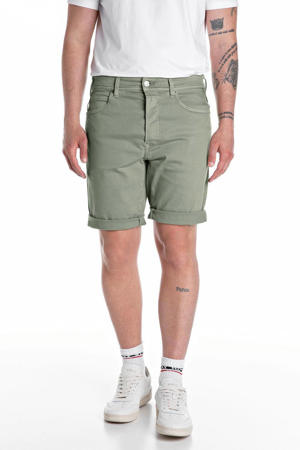 tapered denim short groen