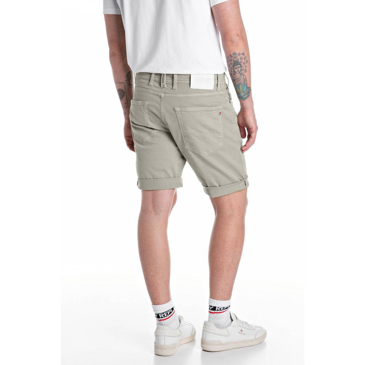 REPLAY tapered denim short groen