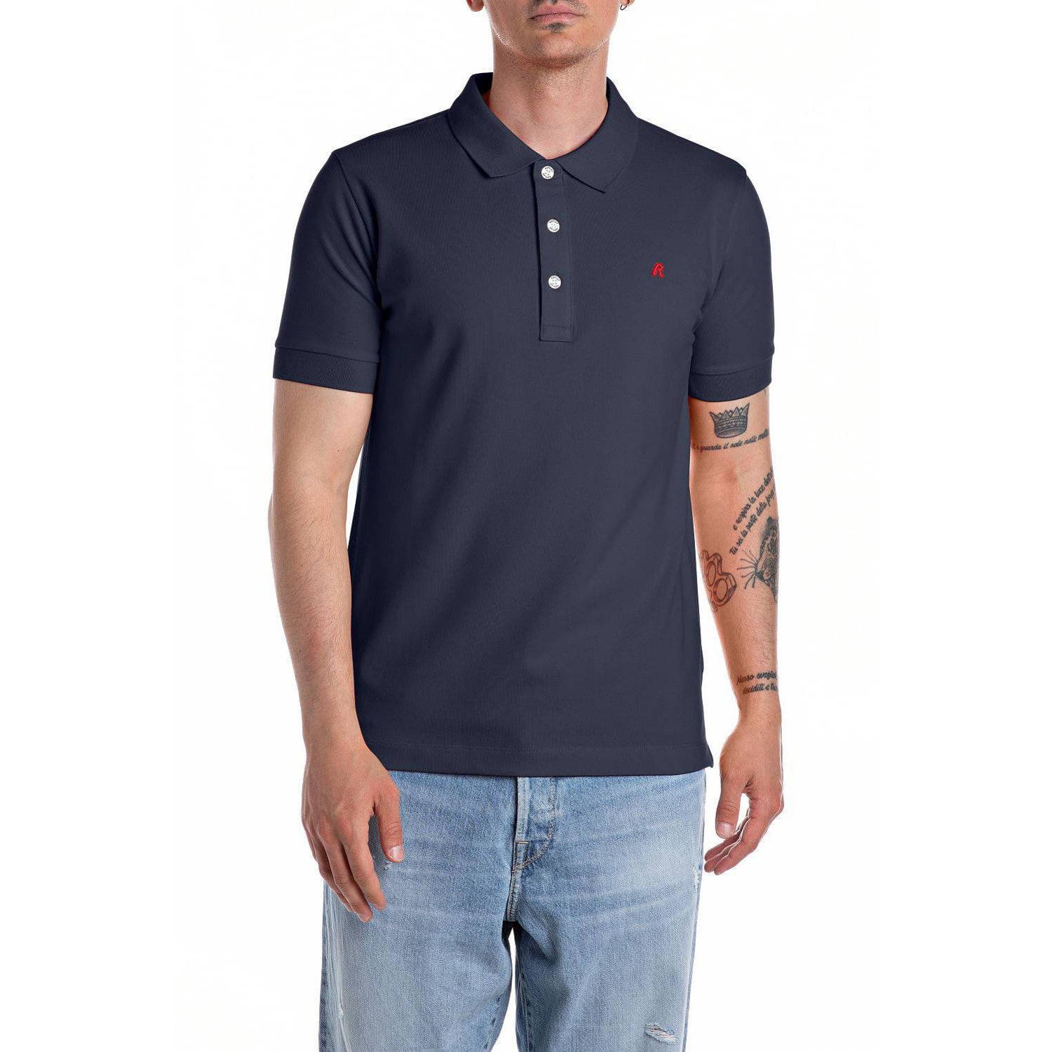 REPLAY regular polo donkerblauw